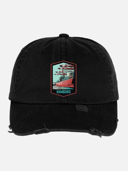 Port of Hamburg and its ships - Flexfit Vintage Destroyed Cap - black - Front