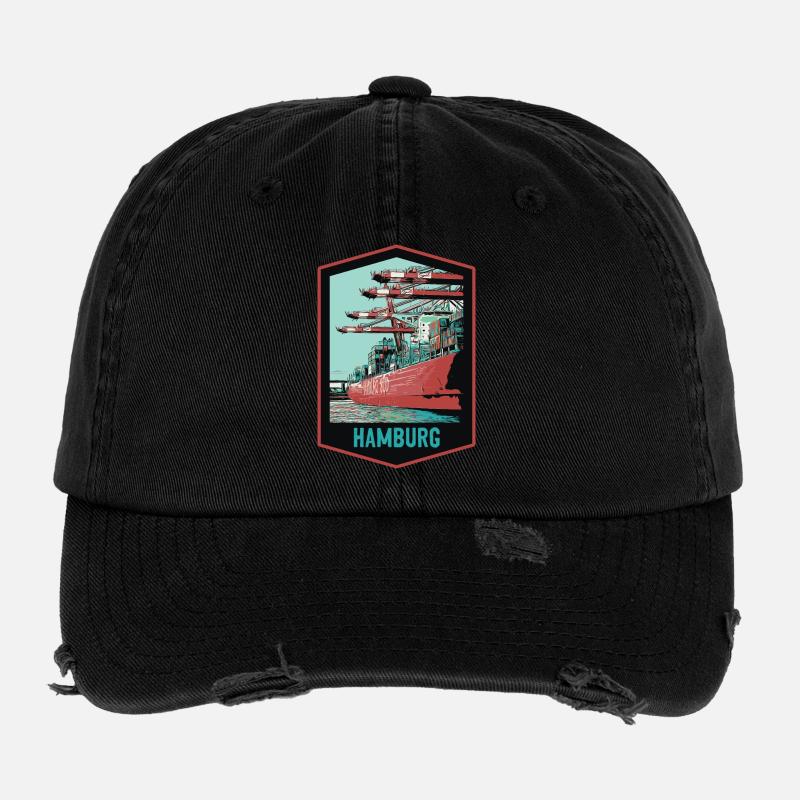 Port de Hambourg et ses navires Casquette vintage effet usé Flexfit