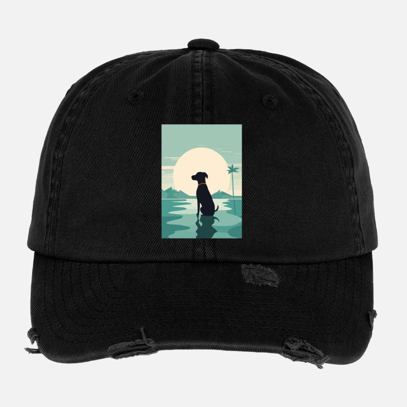 dog by the water Flexfit Vintage Destroyed Cap