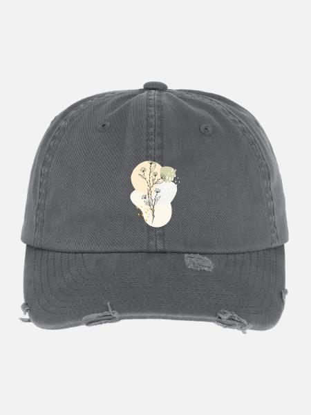 floral design - Flexfit Vintage Destroyed Cap - Dunkelgrau - Vorne