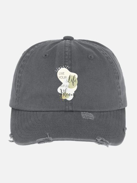live your life in full bloom - Flexfit Vintage Destroyed Cap - Dunkelgrau - Vorne