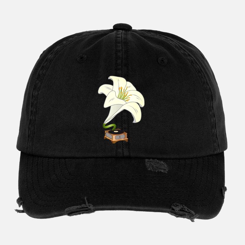 Le lys comme gramophone – Design floral nostalgique Casquette vintage effet usé Flexfit