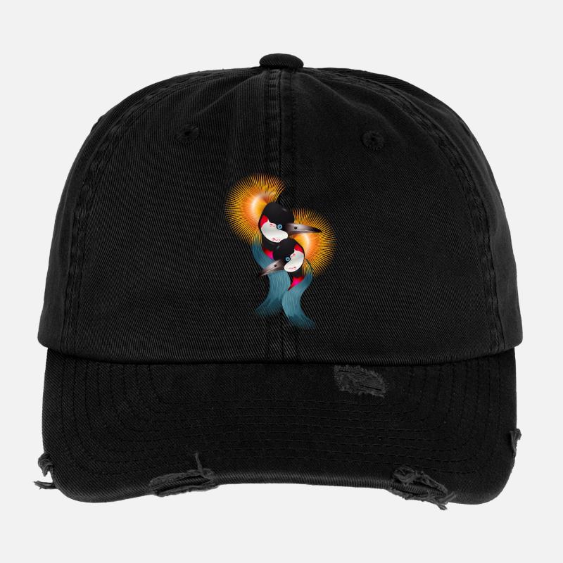 Two ornate crowned cranes in harmony Flexfit Vintage Destroyed Cap