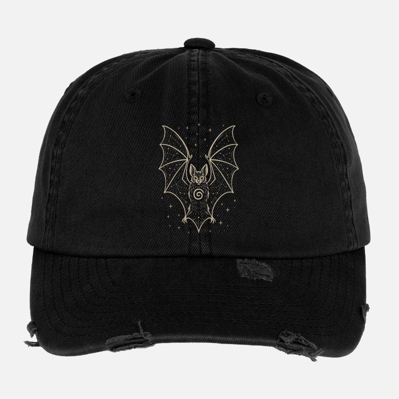 Chauve-souris mystique avec des étoiles Casquette vintage effet usé Flexfit