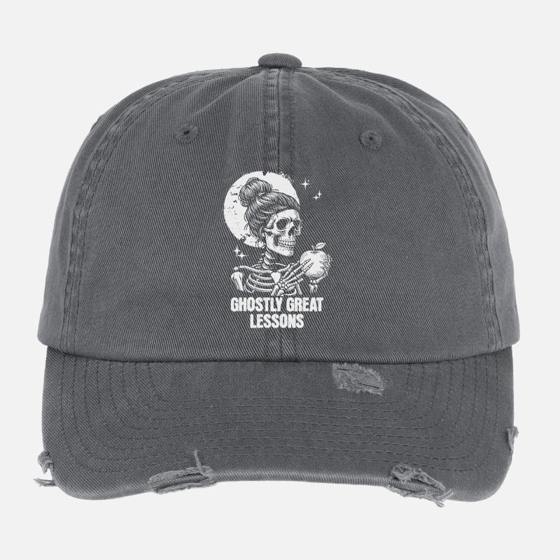 Funny Teacher Skeleton Halloween Classroom Flexfit Vintage Destroyed Cap