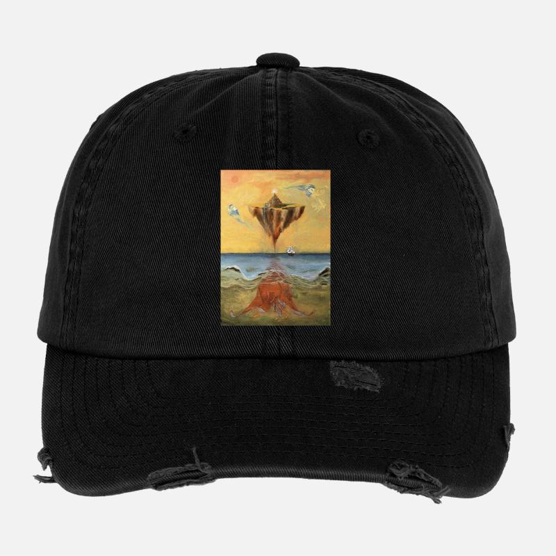 Surreal Floating Fortress with Ocean Depths Flexfit Vintage Destroyed Cap