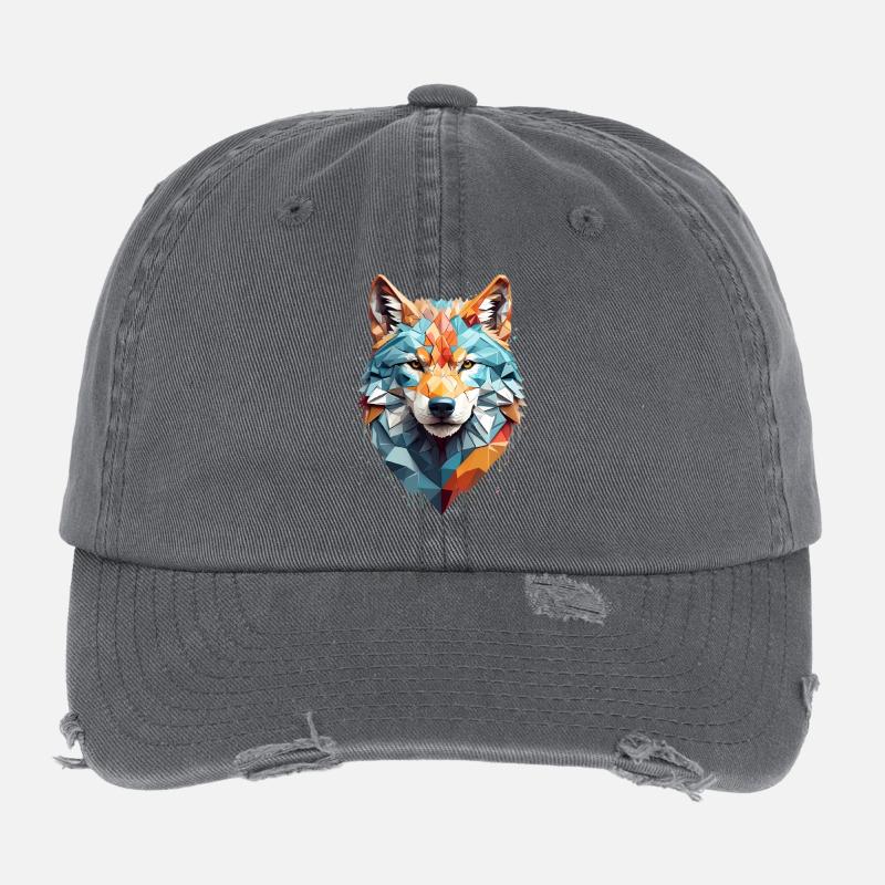 Geometric Wolf Head Flexfit Vintage Destroyed Cap