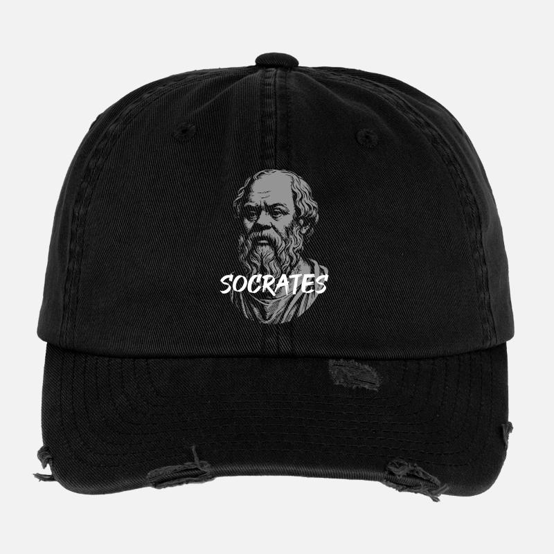 Socrates Ancient Philosopher Portrait Flexfit Vintage Destroyed Cap