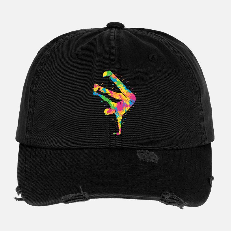 Breakdancing Colorful Breakdancer Boys Breakdance Flexfit Vintage Destroyed Cap