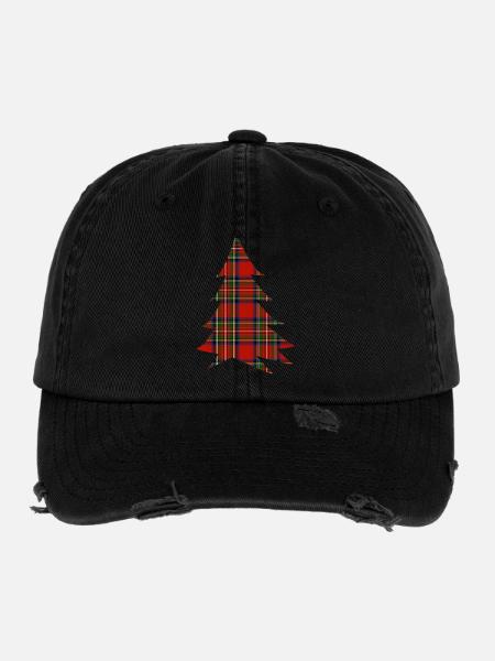 Schottischer Rot-Tartanbaum - Flexfit Vintage Destroyed Cap - Schwarz - Vorne