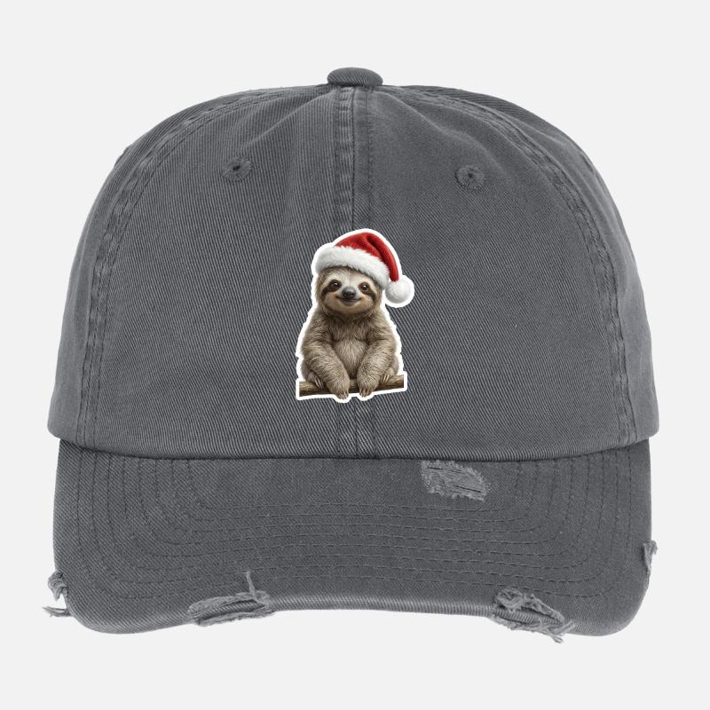 Deeply relaxed sloth celebrates Christmas Flexfit Vintage Destroyed Cap