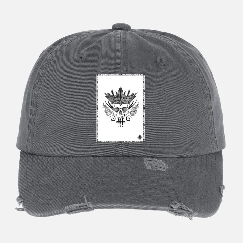 Schädel gekrönt mit schwarzen und weißen Schwertern Flexfit Vintage Destroyed Cap