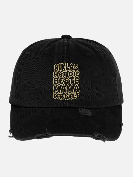 Geschenk für Niklas - Flexfit Vintage Destroyed Cap - Schwarz - Vorne