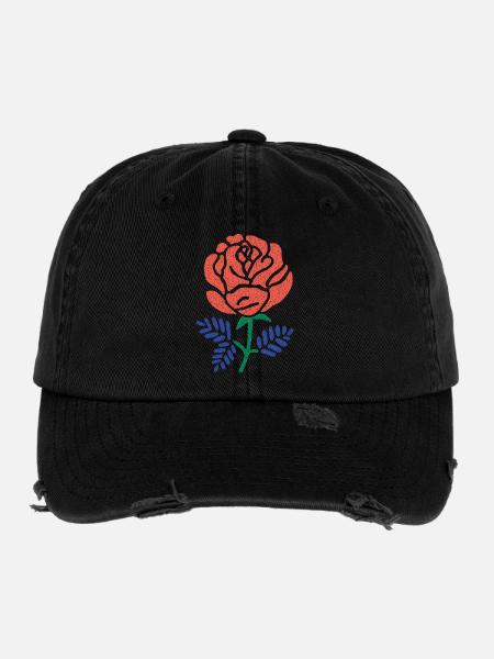 Rose corail aux feuilles bleu-vert - Casquette vintage effet usé Flexfit - noir - Devant