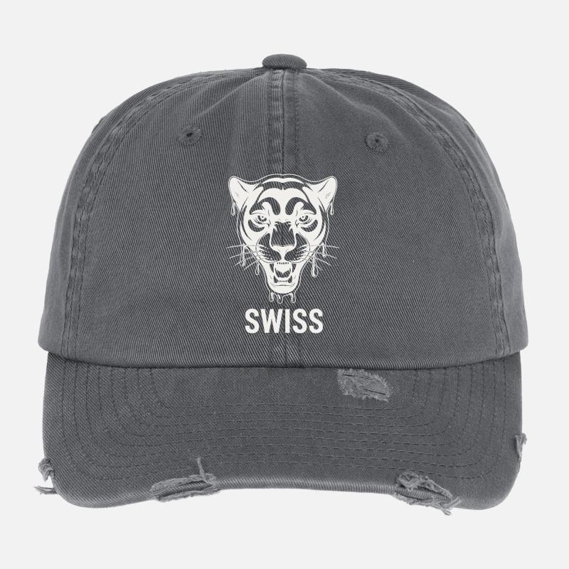Dripping Tiger Head Swiss Style Flexfit Vintage Destroyed Cap