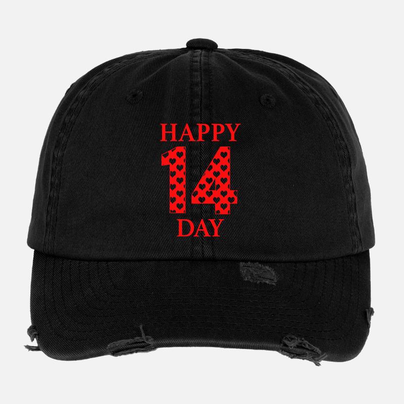 Happy 14 Day – Valentine Hearts Number Love Design Flexfit Vintage Destroyed Cap