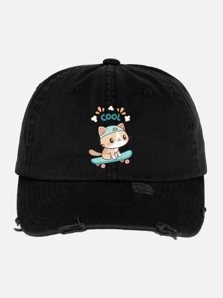 Trendy kawaii skateboard kitten - Flexfit Vintage Destroyed Cap - black - Front