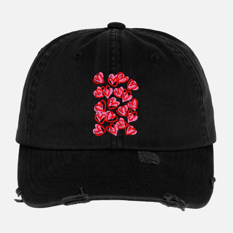 Herz-Doodle in roter Linienkunst Flexfit Vintage Destroyed Cap