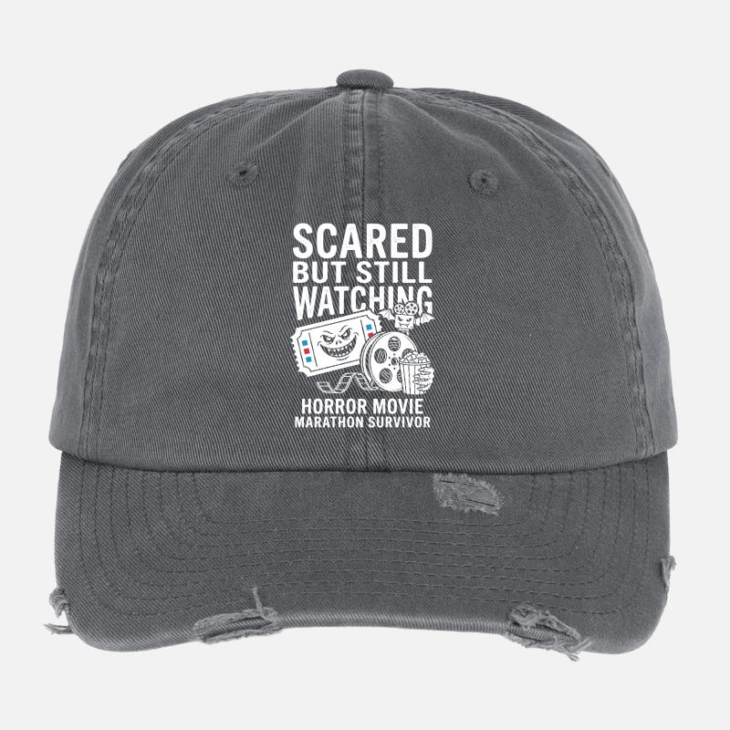 Scared But Still Watching Horror Flexfit Vintage Destroyed Cap