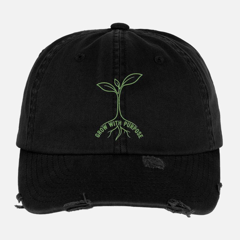 Grow With Purpose Minimalist Seedling Art Flexfit Vintage Destroyed Cap