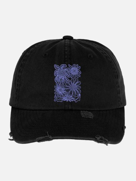 Blütenmuster - Flexfit Vintage Destroyed Cap - Schwarz - Vorne