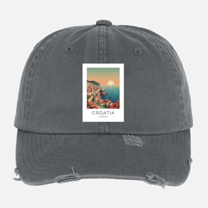 Coucher de soleil de l’Idylle côtier croate Casquette vintage effet usé Flexfit