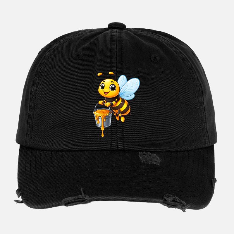 Süße Biene mit Honigeimer Cartoon  Flexfit Vintage Destroyed Cap