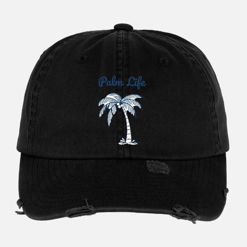 Palm Life Tropical Beach Summer Minimal Design Flexfit Vintage Destroyed Cap