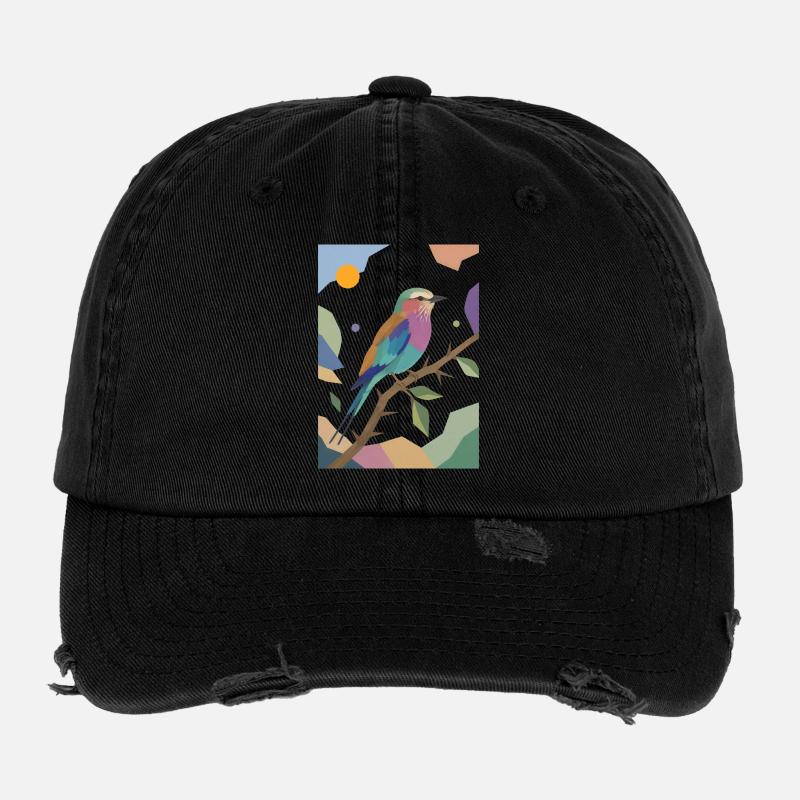 Design de rouleau poitrine lilas oiseau coloré Casquette vintage effet usé Flexfit