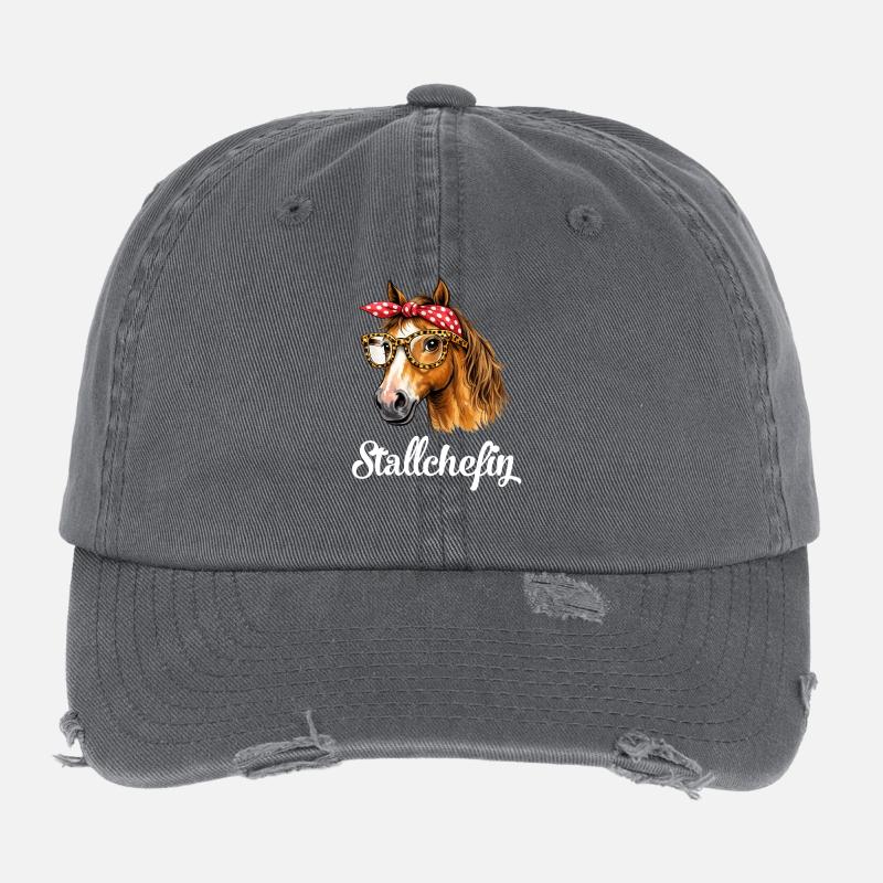 Stallchefin Pferd Stall lustig Flexfit Vintage Destroyed Cap