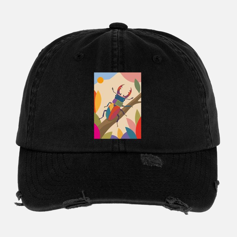 Bunter Hirschkäfer im Naturstil  Flexfit Vintage Destroyed Cap