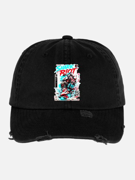 Shark Riot Streetwave Design de skate à pleine vitesse - Casquette vintage effet usé Flexfit - noir - Devant