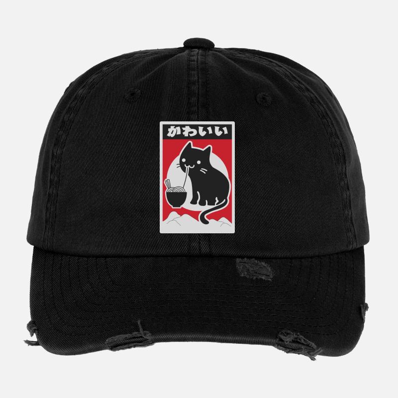 neko black love ramen - Flexfit Vintage Destroyed Cap - black