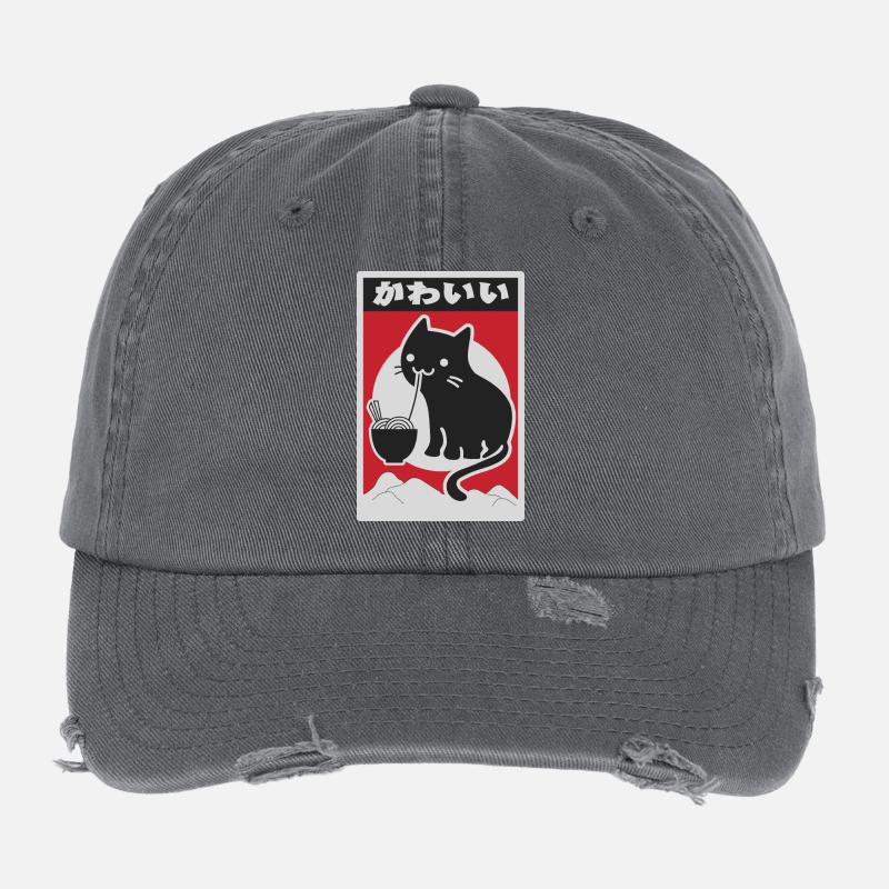 neko black love ramen Flexfit Vintage Destroyed Cap
