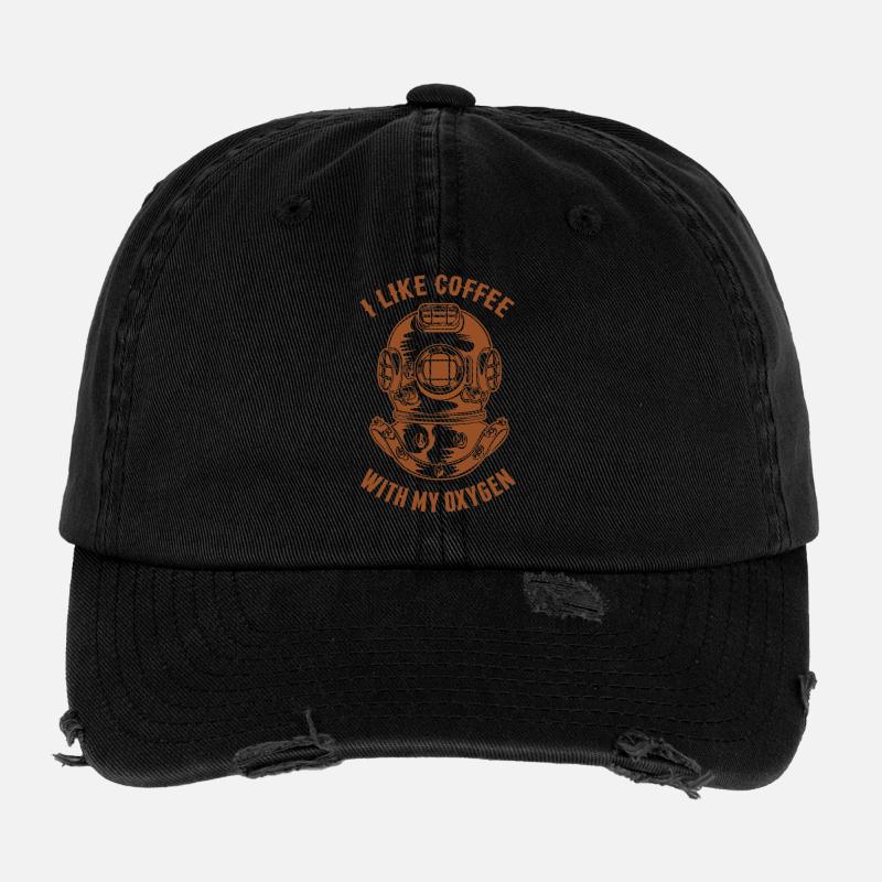 I Like Coffee With My Oxygen - Divers Love Coffee Flexfit Vintage Destroyed Cap