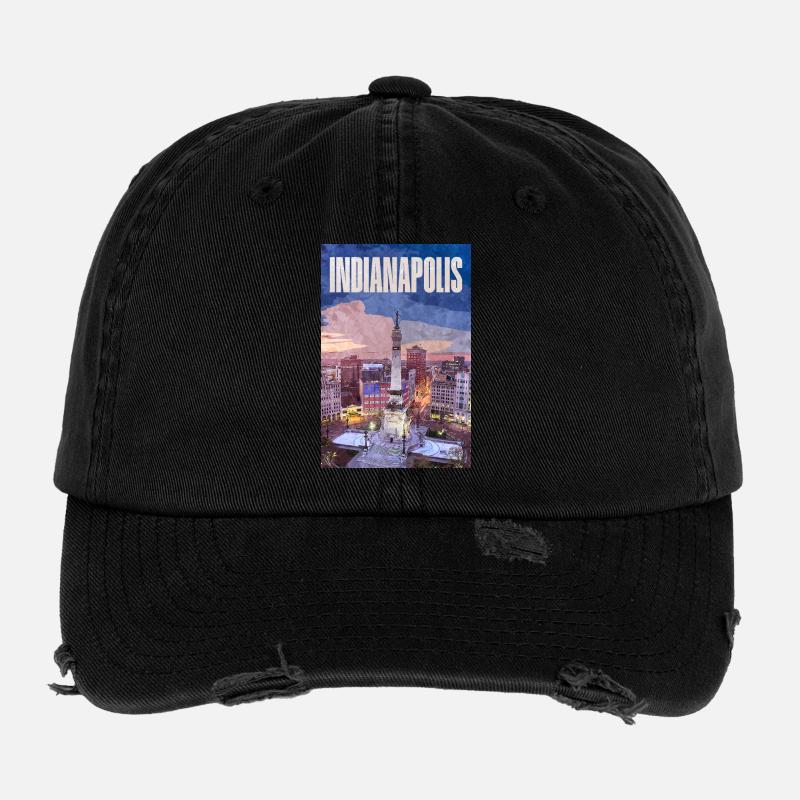Indianapolis Skyline am Monument Circle Flexfit Vintage Destroyed Cap