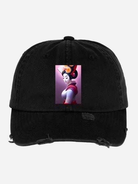 Geisha 9 - Flexfit Vintage Destroyed Cap - black - Front