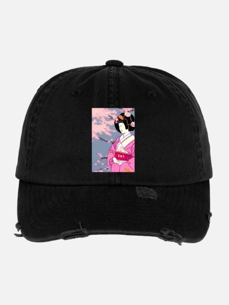 Geisha 3 - Flexfit Vintage Destroyed Cap - black - Front