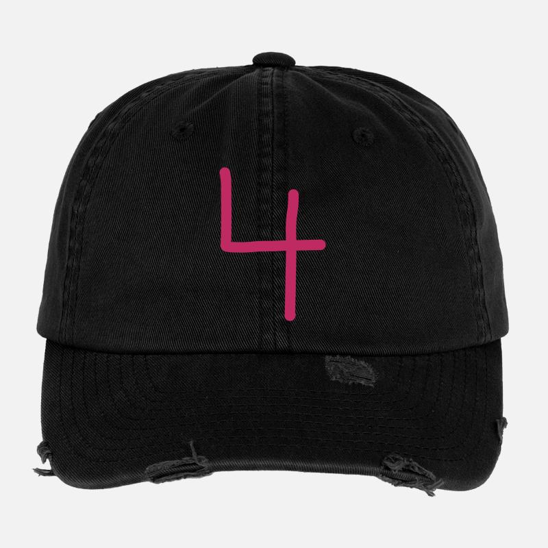4 Numéro quatre rose numéro rouge Anniversaire Casquette vintage effet usé Flexfit