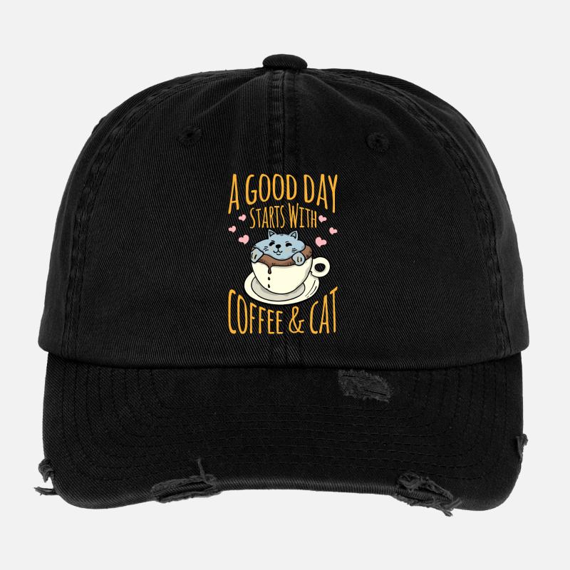Cat in the Coffee Mug with Positive Message Flexfit Vintage Destroyed Cap