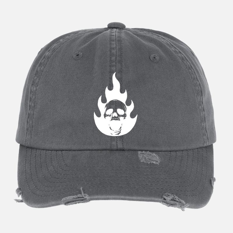 Crâne et flamme blanche Casquette vintage effet usé Flexfit