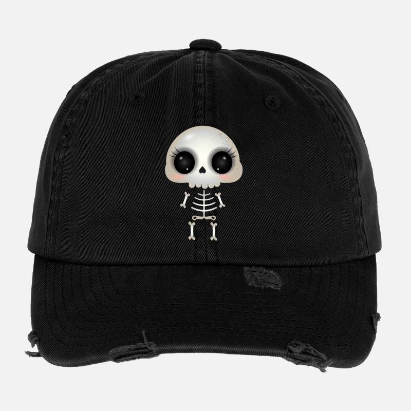 niedlicher Skull mit dunklen Augenhöhlen & Wimpern Flexfit Vintage Destroyed Cap