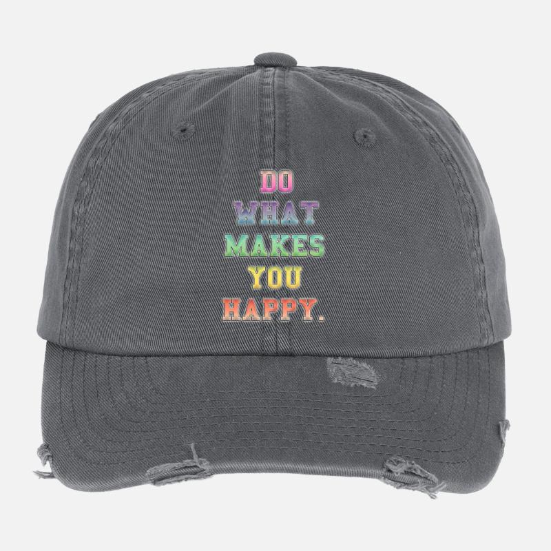 Inspirational Colourful Happiness Message Flexfit Vintage Destroyed Cap