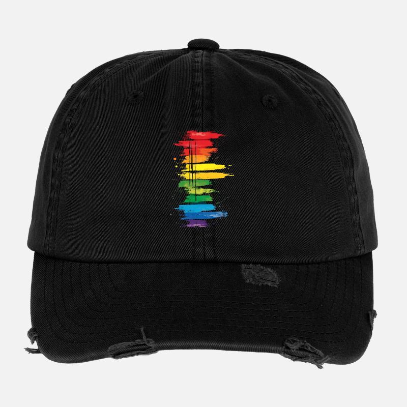 Subtle and Cool Dripping Pride Flag Rainbow Design Flexfit Vintage Destroyed Cap