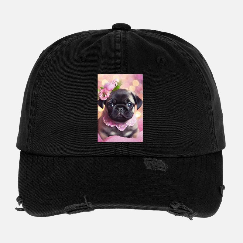 Joli bouledogue avec couronne de fleurs Casquette vintage effet usé Flexfit