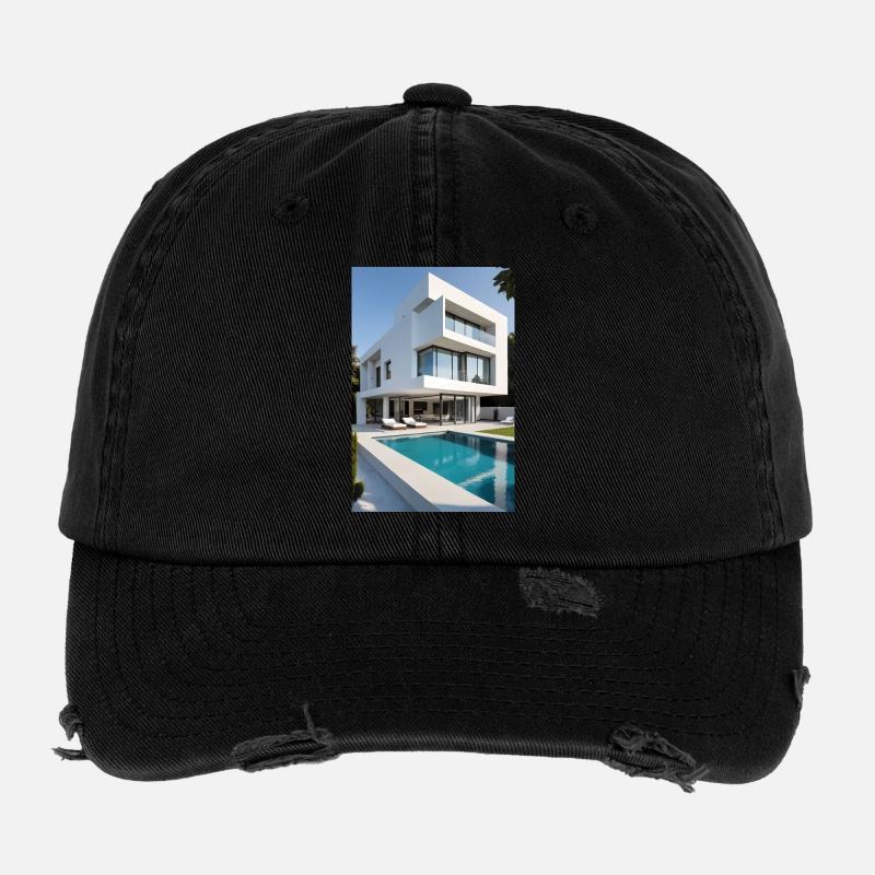 Weiße Villa mit Pool Flexfit Vintage Destroyed Cap