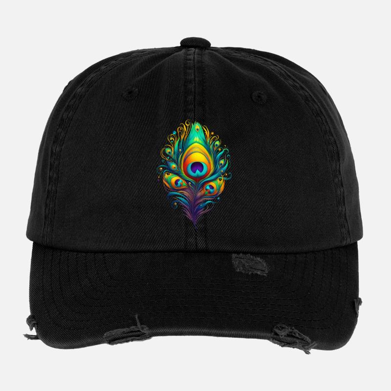 Pfauenfedern Federn Kugelschreiber Flexfit Vintage Destroyed Cap
