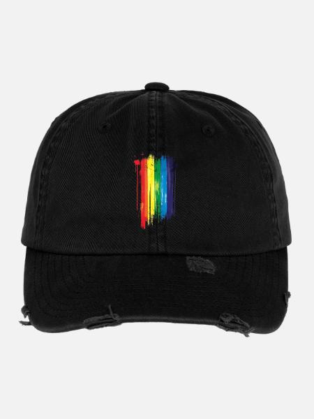 Subtle and Cool Dripping Pride Flag Rainbow Design - Flexfit Vintage Destroyed Cap - black - Front