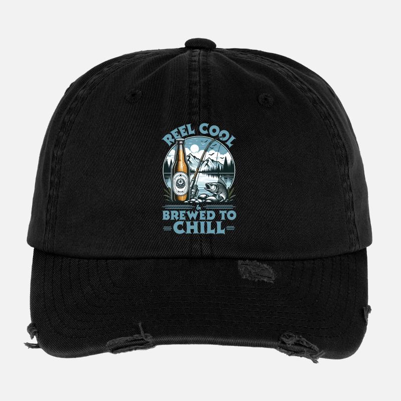 Reel Cool et Brewed to Chill ! Bière et pêche Casquette vintage effet usé Flexfit