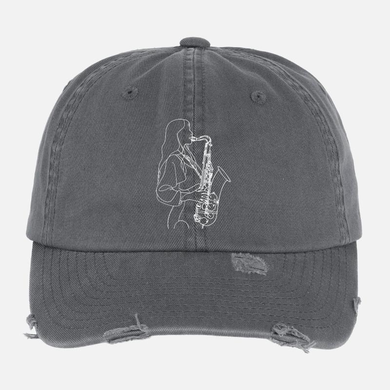 Weiblicher Saxophonist Line Art Flexfit Vintage Destroyed Cap